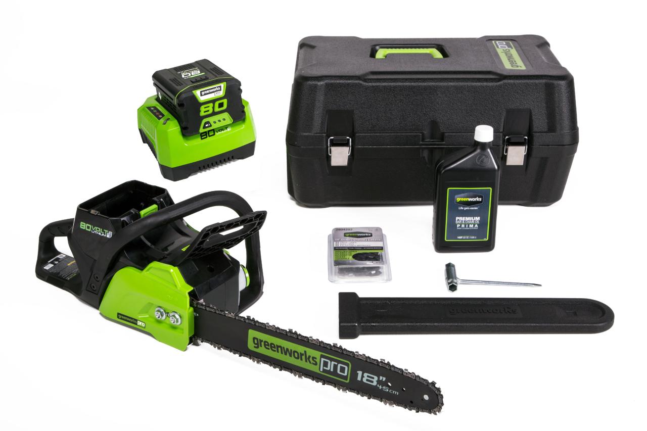 Chainsaw greenworks battery 80v cordless inch charger pro bar chainsaws volt length walmart ah included lowes ca